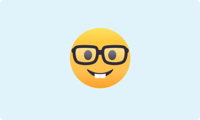 Image of an emoji wearing glasses on a light blue background