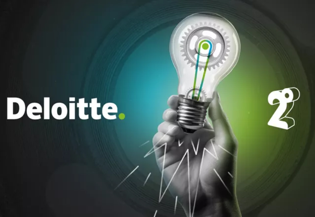 an image of a hand holding a lightbulb with the deloitte and 2degrees logos in the top corners