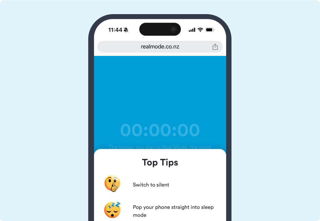 Screenshot of realmode.co.nz on a light blue background