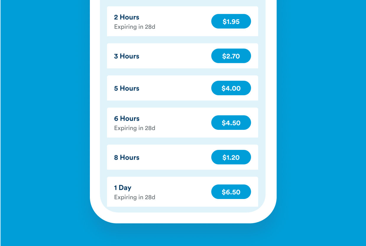 Screenshot showing the list of data clock packs for purchase