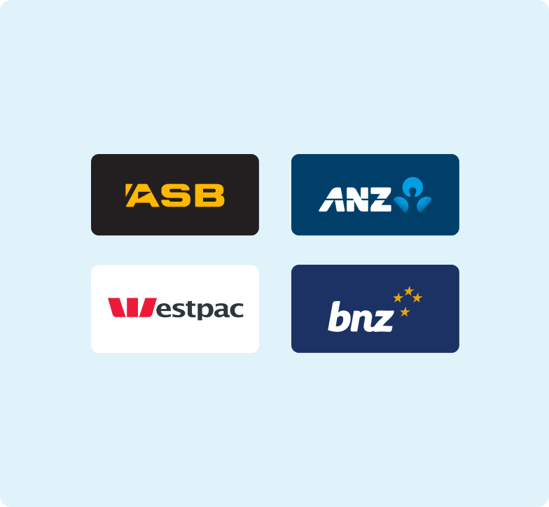 Logos of ASB, ANZ, Westpac and BNZ banks