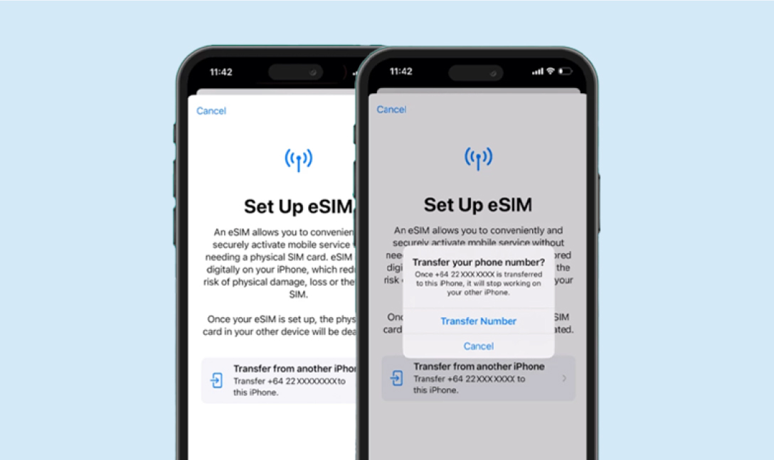 Screenshot fo apple iPhone setting up an eSIM through Quick Transfer