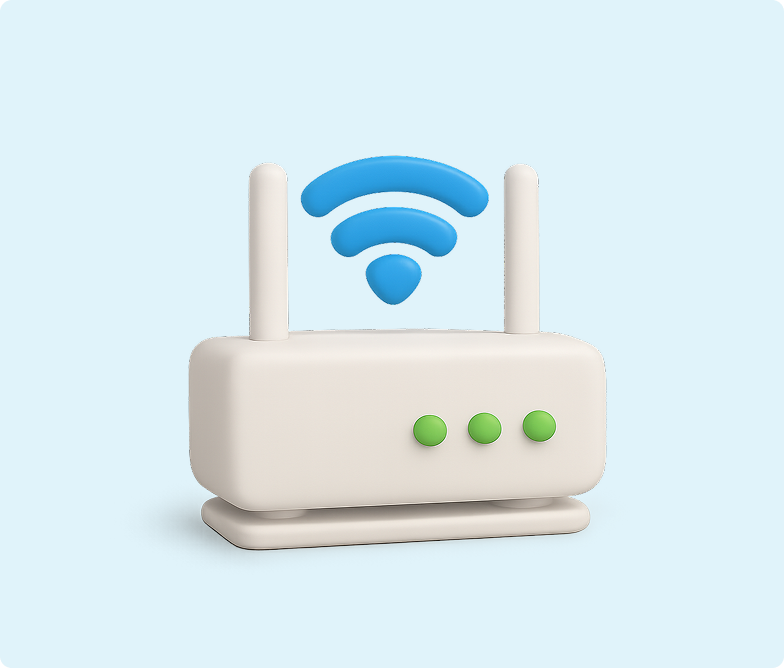 3D emoji of a modem with a wifi signal coming out of the top