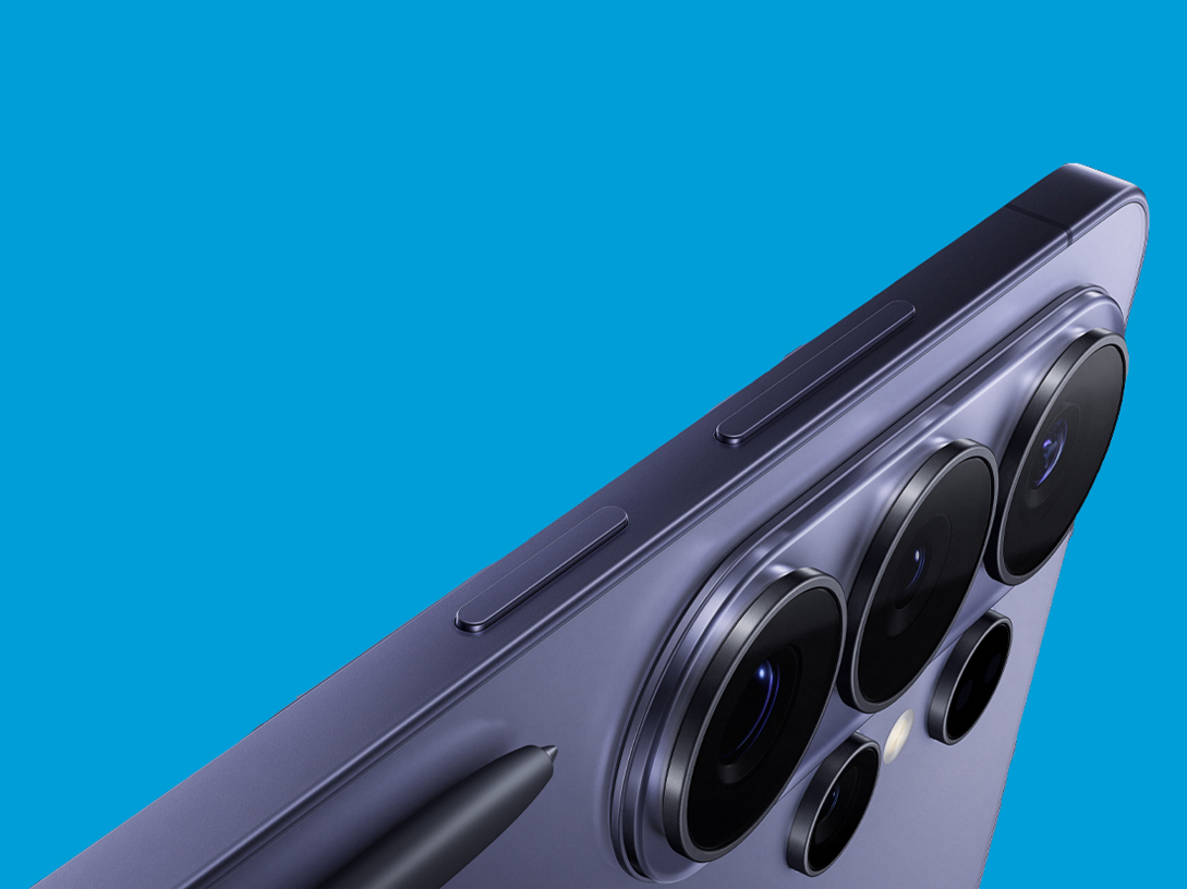 Samsung Galaxy S26 Ultra smartphone on a blue background