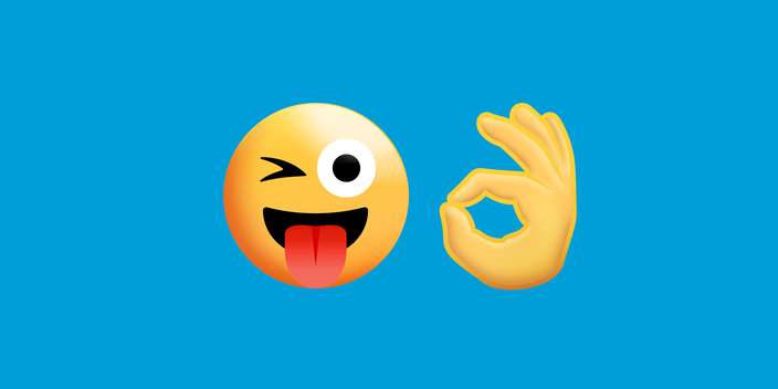 Emoji of a face with tongue poking out and an ok symbol made with an emoji hand