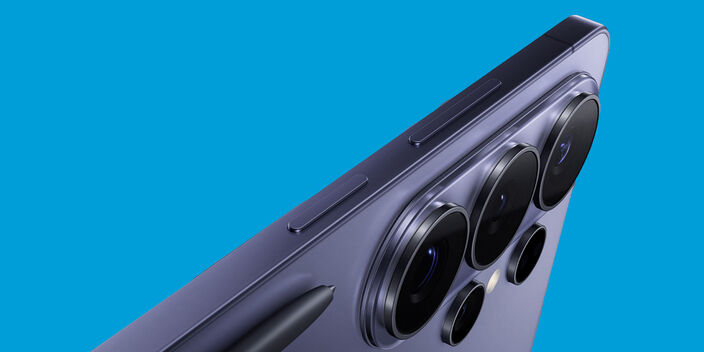 Samsung Galaxy S26 Ultra smartphone on a blue background